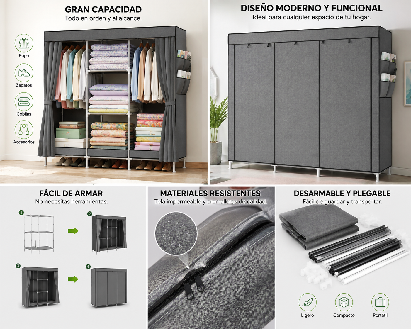 Closet Ropero Armario Armable X3 Negro