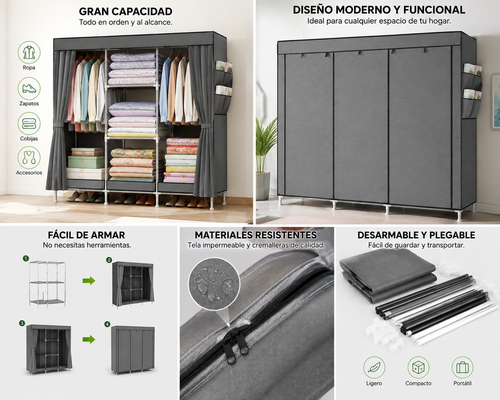 Closet Ropero Armario Armable X3 Negro