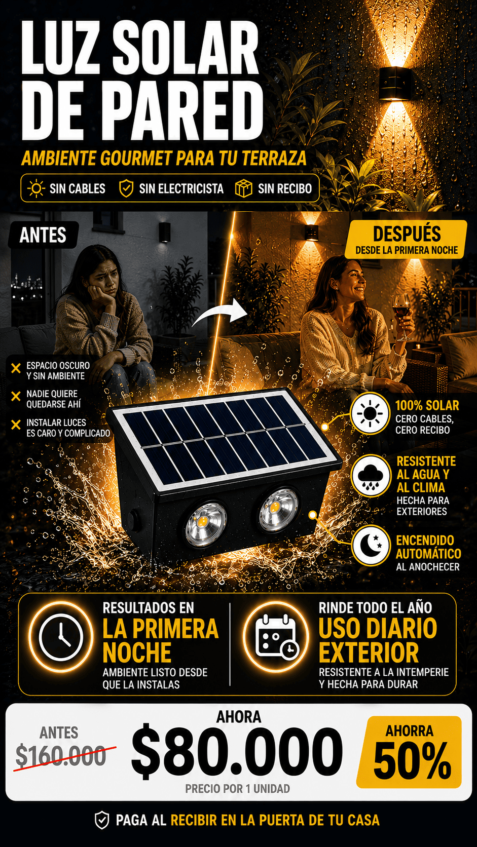 Luz solar de pared ambiente gourmet