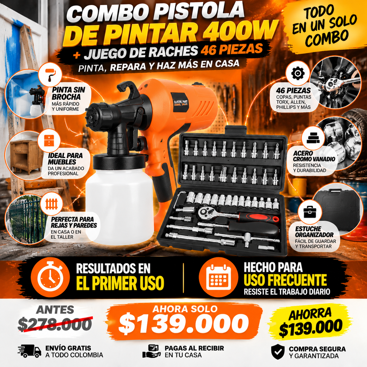 Combo RACHES DE 46 y PISTOLA DE 400W